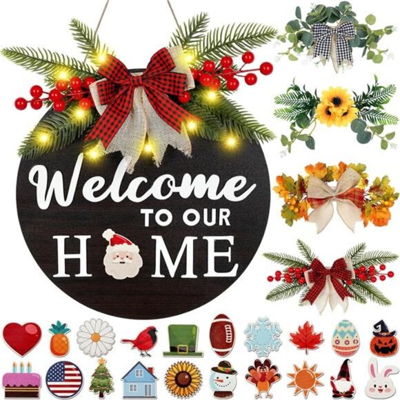 Other - Interchangeable Welcome Sign for Front Door, Christmas Wreaths for Front Door